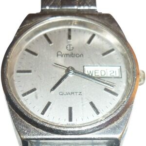 Armitron Quartz Mens Watch  Day Date Swiss Movt 20/3062-3 Stretch Band